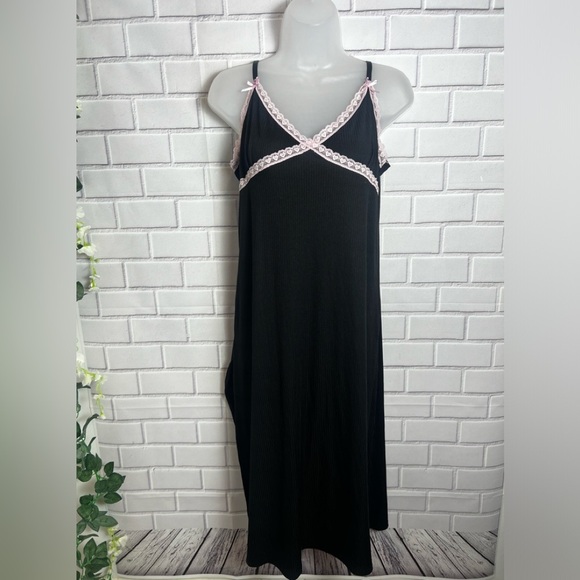 SPOILED ANGEL Black ribbed cami sleep strecth Dress with Pink Lace Trim/size M - Picture 10 of 13